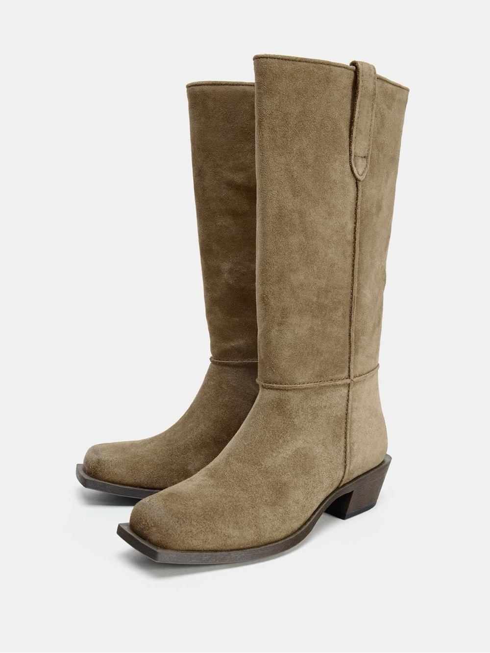 ZARA TOPSTITCHED SPLIT LEATHER BOOTS